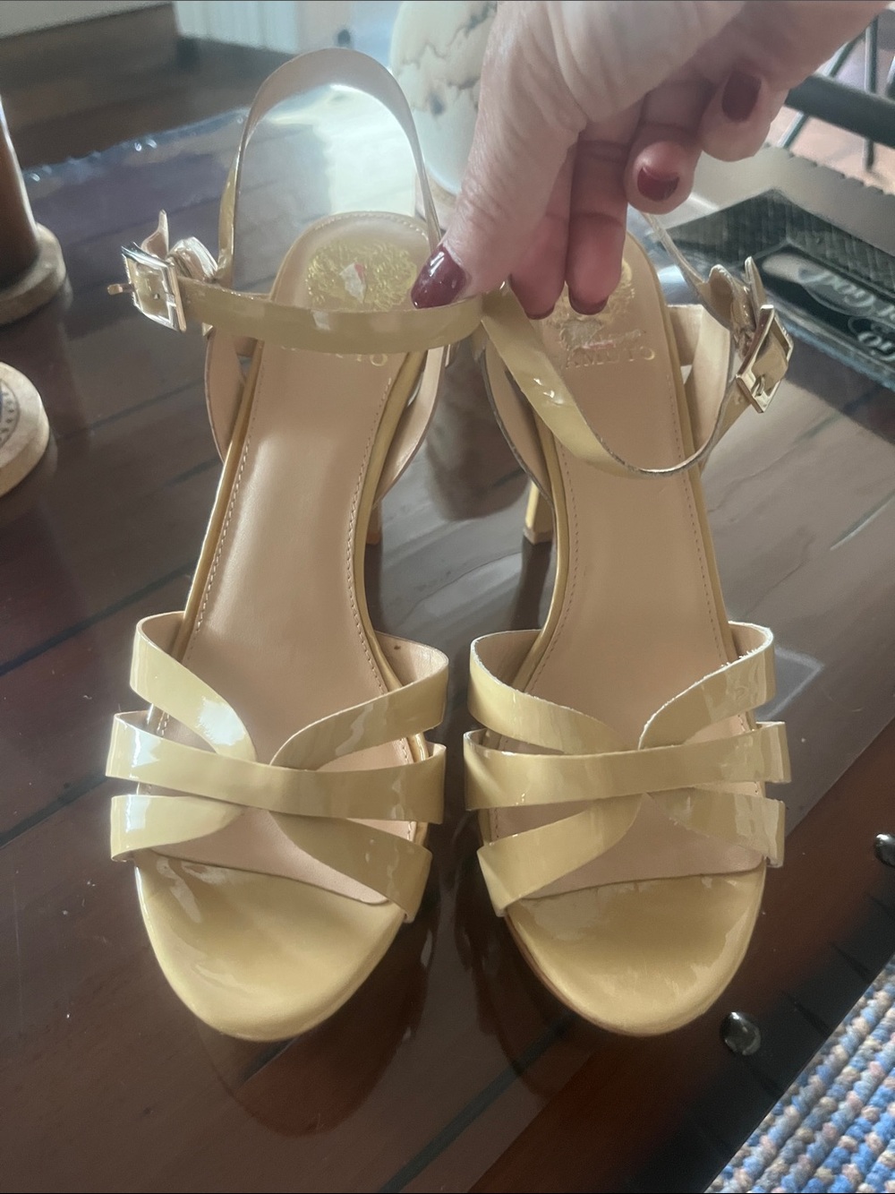 LIKE NEW! Vince Camuto Yellow Patent Strappy Slingback Heels